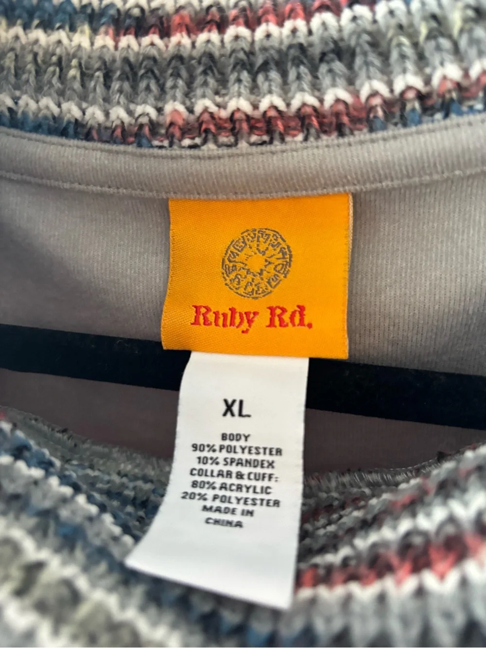 Ruby Rd. Gray Pullover with Multicolor Striped Button Cowl - Picture 3 of 7